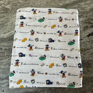 Vtg Mickey Mouse Print Flannel Sheet  Cotton Disney Flat